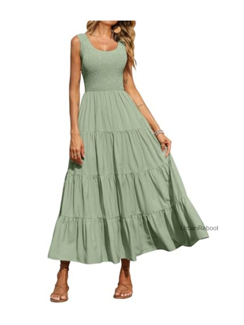 Sleeveless Smocked Tiered Maxi Sundress with Pockets